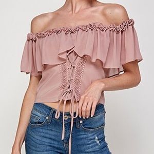 Flowing Midi Off Shoulder Flutter Top Large NWT